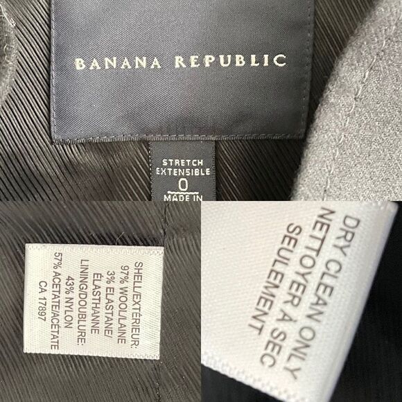 BANANA REPUBLIC Wool Stretch Military Style Blazer Black 0 - Picture 7 of 7